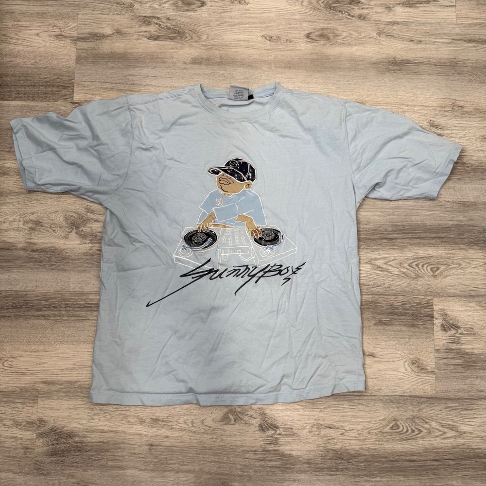 Vintage Blue Boy‎ Graphic T Shirt XL Hip Hop DJ Turntable Baby Light Blue